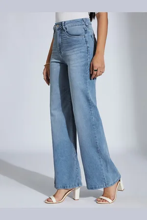 Miss Chase Women Wide Leg High-Rise Light Fade Stretchable Jeans