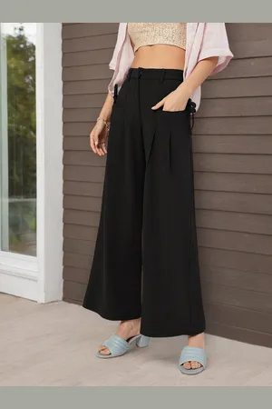 DressBerry Women Retro Revival Textured Bow Detail Pleated Flared Trousers