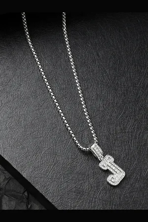 French Accent Men Silver-Plated Stone Studded Pendant With Chain