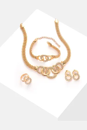 SOHI Gold-Plated Gold Stone Studded Complete Jewellery Set
