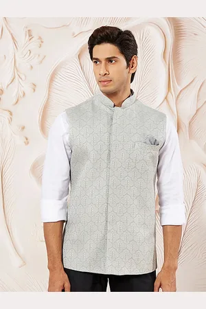 Vastramay Leaf Motif Woven Nehru Jacket