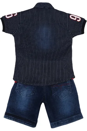 V-Mart Boys Navy Blue Printed Pure Cotton T-shirt with Shorts