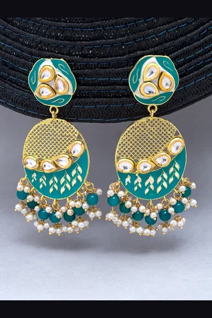Golden Peacock Women Gold-Toned & Green Drop Earrings