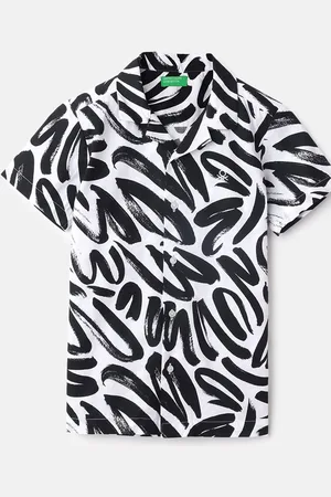 Benetton Boys Cuban Collar Abstract Printed Cotton Casual Shirt