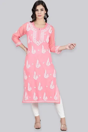 Seva Chikan Ethnic Motifs Embroidered Chikankari Kurta With Slip