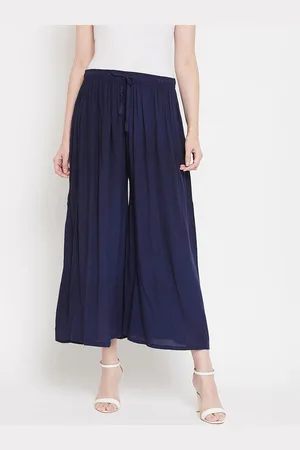 Castle Women Navy Blue Solid Flared Palazzos