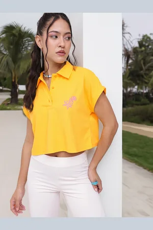 DressBerry Sunny Vibrant Aesthetic Boxy Polo Collar Crop T-shirt