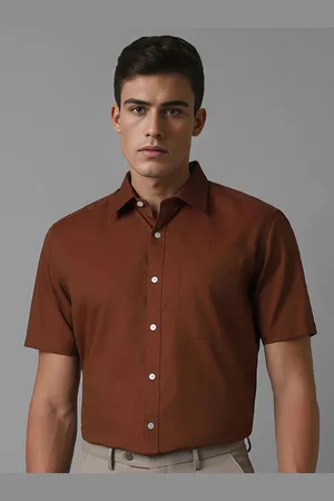 Louis Philippe Men Spread Collar Solid Cotton Formal Shirt