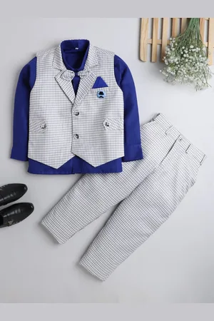 DKGF FASHION Boys Blue & White Shirt with Trousers & Waistcoat