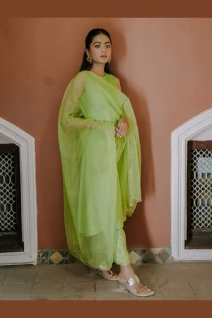 KALKI Fashion Pintuck Anarkali Thread Work Kurta with Palazzos & With Organza Dupatta