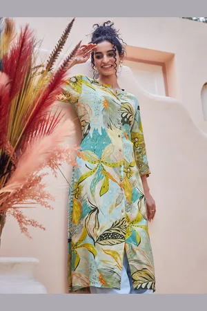 Biba Floral Printed Mandarin Collar Straight Kurta