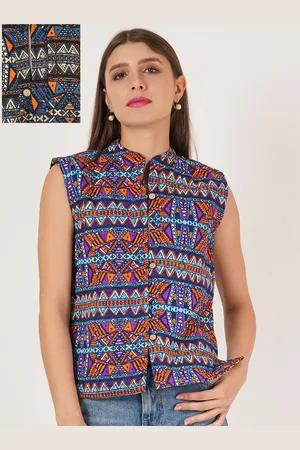 IX IMPRESSION Women Geometric Reversible Quilted Jacket with Patchwork