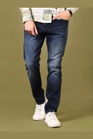 V-Mart Men Regular Fit Mid-Rise Whiskers and Chevrons Light Fade Clean Look Cotton Jeans