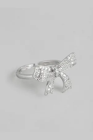 DressBerry Women Stone-Studded Bow-Shaped Adjustable Finger Ring