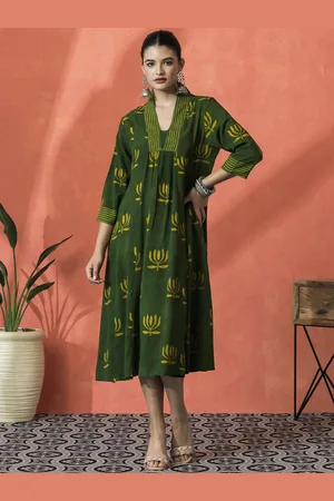 Sangria Floral Printed A-Line Ethnic Dress