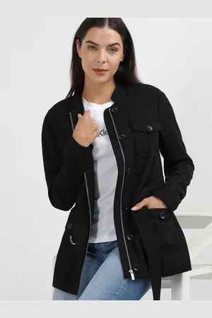 Calvin Klein Women Viscose Rayon Longline Tailored Jacket with Patchwork