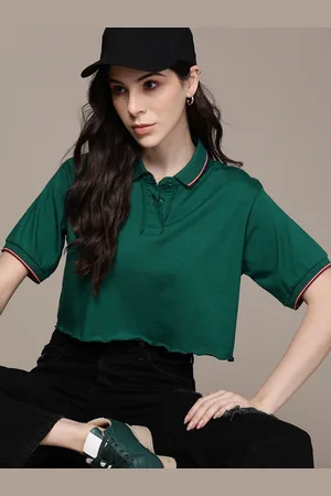 Roadster The Lifestyle Co. Pure Cotton Cropped Boxy Polo Collar T-shirt