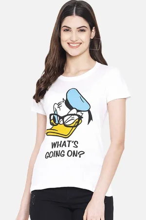 Corsica Women Regular Fit Donald Duck Graphic Printed Round Neck Cotton T-shirt