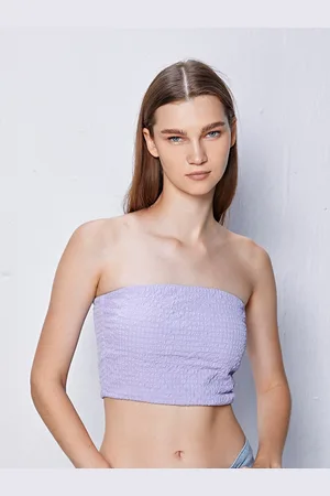 COVER STORY Checked Strapless Tube Crop Top