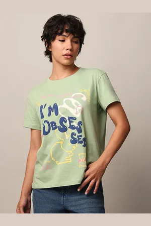 ONLY Women Typography Printed Round Neck Cotton T-shirt