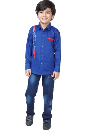 DKGF FASHION Boys Blue & Red Printed Shirt