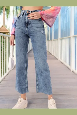 DressBerry Women Grunge Touch Straight Fit High-Rise Mildly Distressed Faded Frayed Jeans