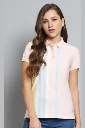 Monte Carlo Women Striped Polo Collar Pockets T-shirt