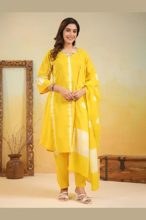 AUTUMN LANE Women Ethnic Motifs Printed Regular Pure Cotton Kurta with Trousers & With Dupatta