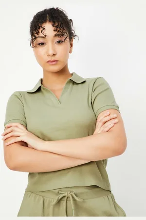 Max Collection Women Solid Polo Collar Cotton T-shirt