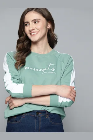 Mast & Harbour Women Sea Green & White Embroidered Sweatshirt