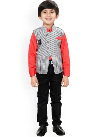 DKGF FASHION Boys Red Printed Shirt with Trousers