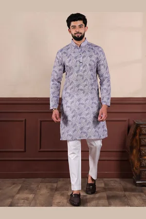 Koshin Abstract Printed Mandarin Collar Linen Straight Kurta