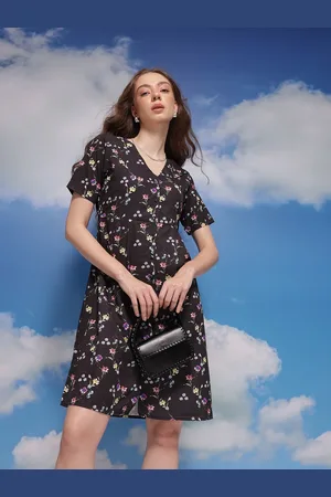 Corsica Floral Print Knee Length Buttoned A-Line Dress