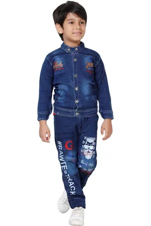 DKGF FASHION Boys Red & Blue Coat with Trousers
