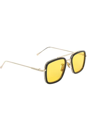 GARTH Unisex Yellow Lens & Gold Square Sunglasses with UV Protected Lens GRT_TONY_YLW