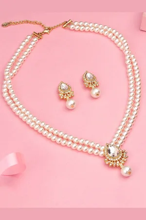 ESTELE Gold Plated Sparkling Pearl with Crystals Jewellery Set