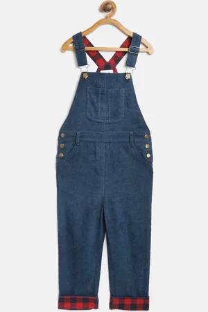 Cherry Crumble Kids Navy Blue Solid Corduroy Dungarees
