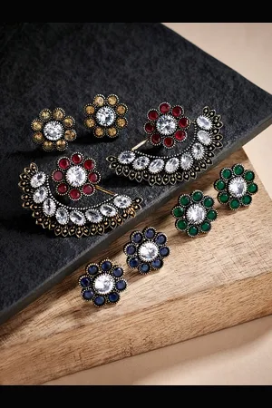 ATIBELLE Silver-Plated Floral Drop Earrings