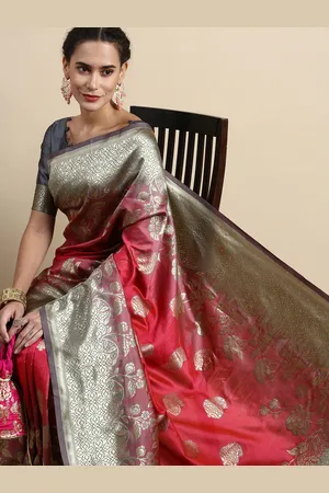 Lilots Ethnic Motifs Woven Design Banarasi Saree with Blouse Piece