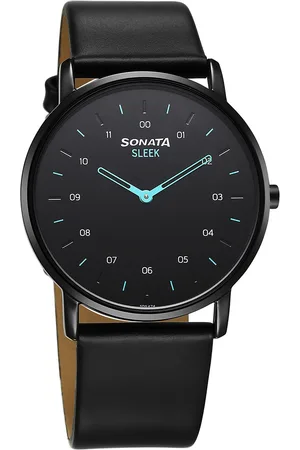 Sonata Men Brass Dial & Leather Straps Analogue Watch 7152NL01