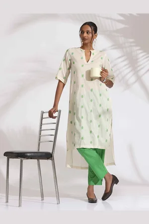 trueBrowns Women Floral Embroidered Regular Thread Work Pure Cotton Kurta with Trousers