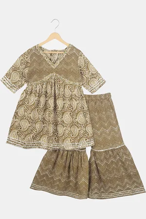 Celebravo Girls Paisley Printed V-Neck A-Line Kurta with Sharara