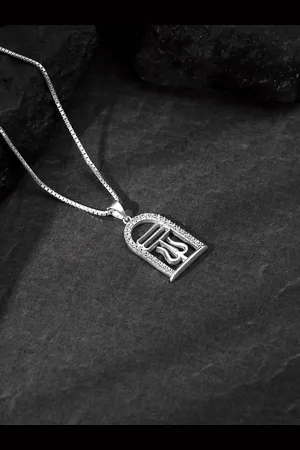 GIVA Men 925 Silver Rhodium-Plated Cubic Zirconia-Studded Pendants with Chains