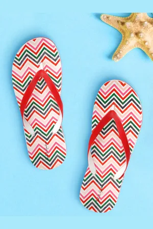 Mast & Harbour Women Red & Pink Chevron Print Thong Flip-Flops