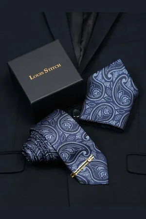 LOUIS STITCH Men Italian Silk Necktie Accessory Gift Set