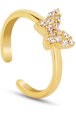 FableStreet Sterling Silver Gold Plated CZ-Studded Adjustable Finger Ring