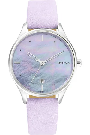 Titan Women Purple Brass Dial & Purple Leather Straps Analogue Watch 2670SL02