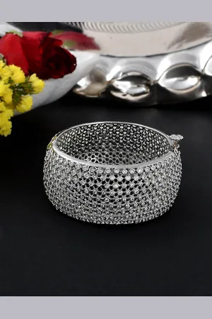 Voylla Rhodium-Plated Silver-Toned & CZ Studded Bangle