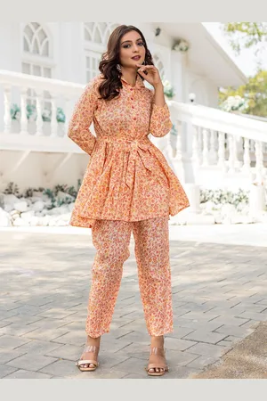 Moda Rapido Floral Printed Shirt Collar Neck Tunic With Trousers