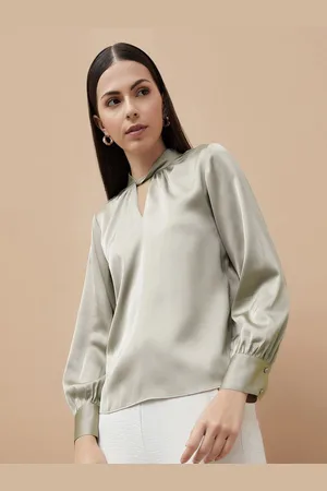 Lifestyle Women Keyhole Neck Cuffed Long Sleeves Top